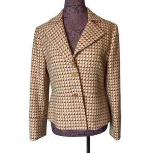 Carolina Herrera New York Sz 10 Checkered Wool Blazer Jacket